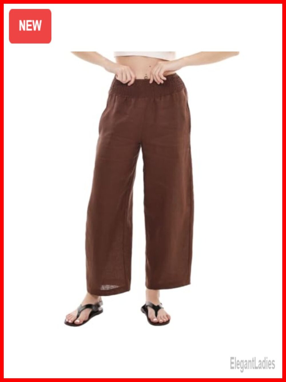 100% Linen High-Waisted Smocked Wide-Leg Lounge Trousers